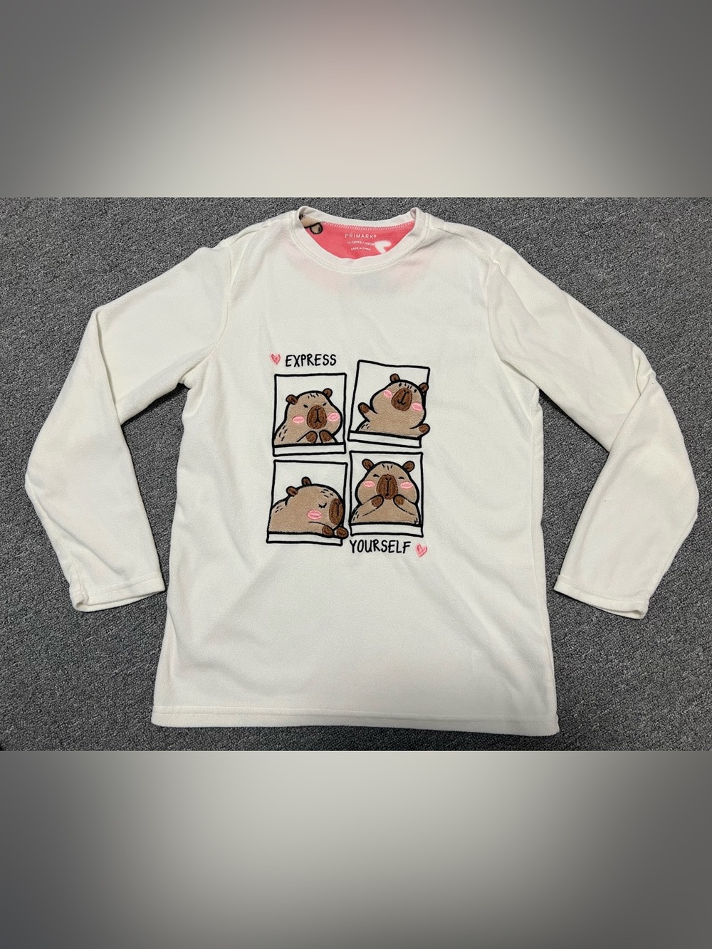 Primark Kid’s White Long Sleeve Top with Capybara Graphic 11-12T
